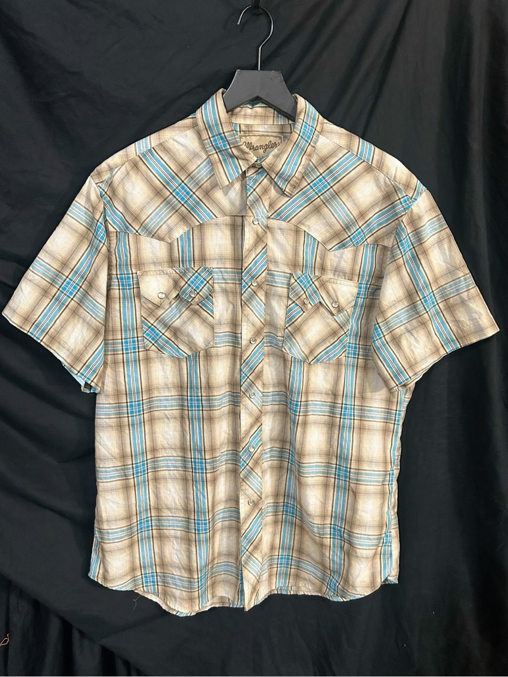 Lightweight Wrangler Men's Short Sleeve Plaid Shirt - Blue & Tan